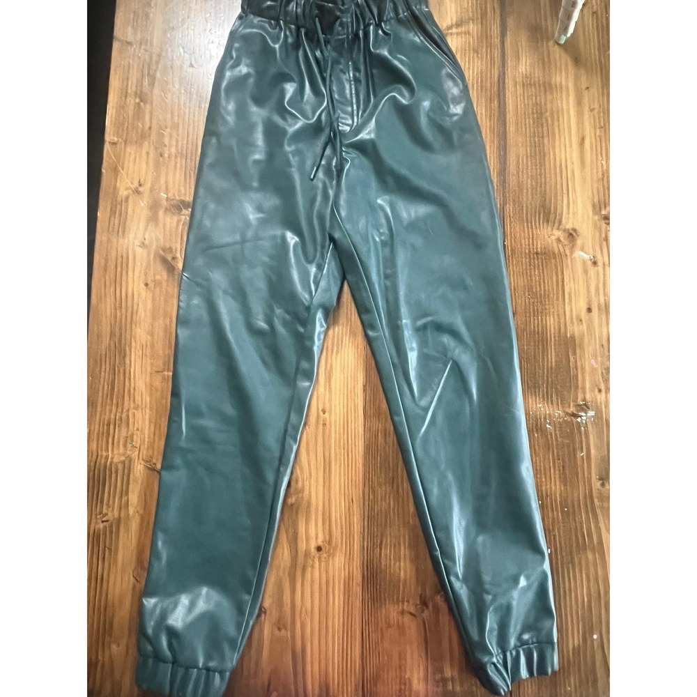 Abercrombie & Fitch Womens Vegan Leather Joggers Forest Green Paperbag‎ Waist XS